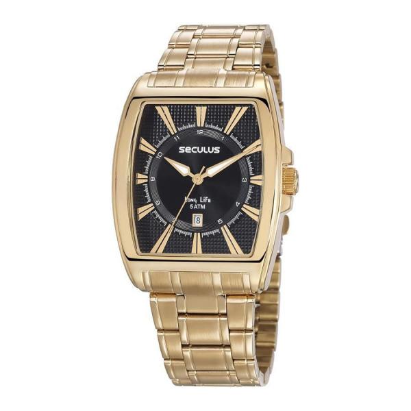 Relógio Seculus Masculino Ref: 23669gpsvda1 Retangular Dourado