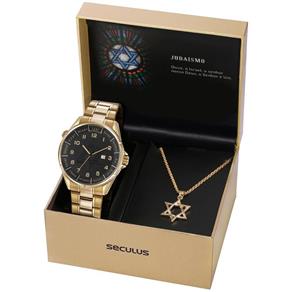 Relógio Seculus Masculino Ref: 23685gpskda1 Dourado Judaísmo