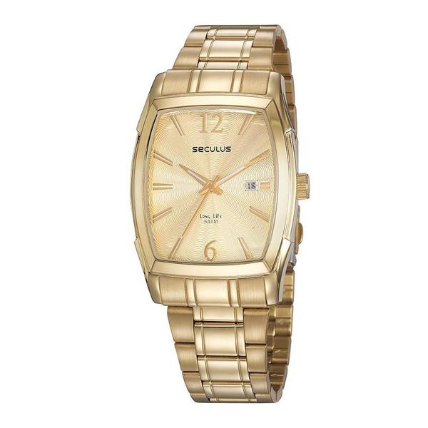 Relógio Seculus Masculino Ref: 23689gpsvda2 Retangular Dourado