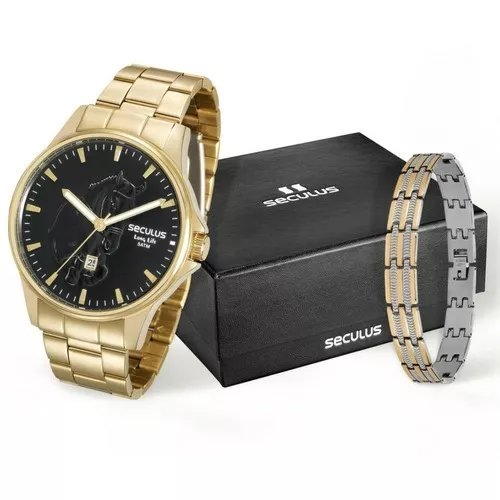 Relógio Seculus Masculino Ref: 28916gpskda1 Cavalo + Pulseira