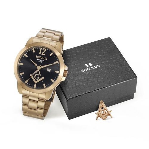 Relógio Seculus Masculino Ref: 28973gpskda1 Dourado Maçonaria