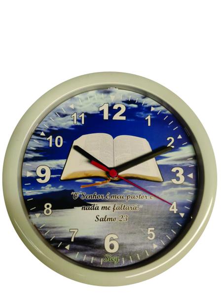 Relógio Sieg Redondo Branco Fundo Biblia 24cm