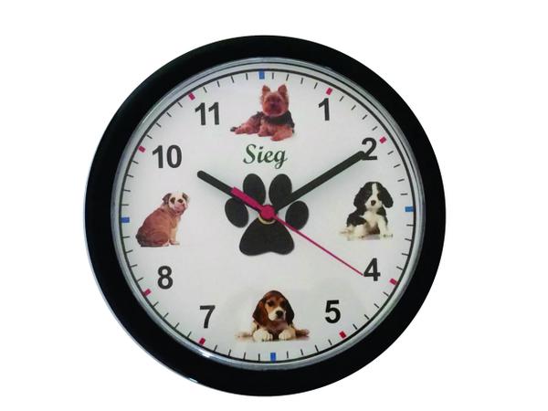 Relógio Sieg Redondo Preto Fundo Cachorro 24cm