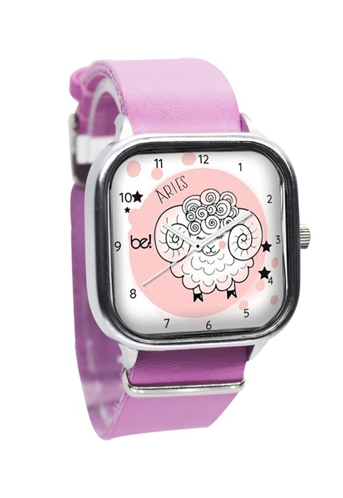 Relógio Signo Aries Bewatchoficial Pulseira de Couro Rosa