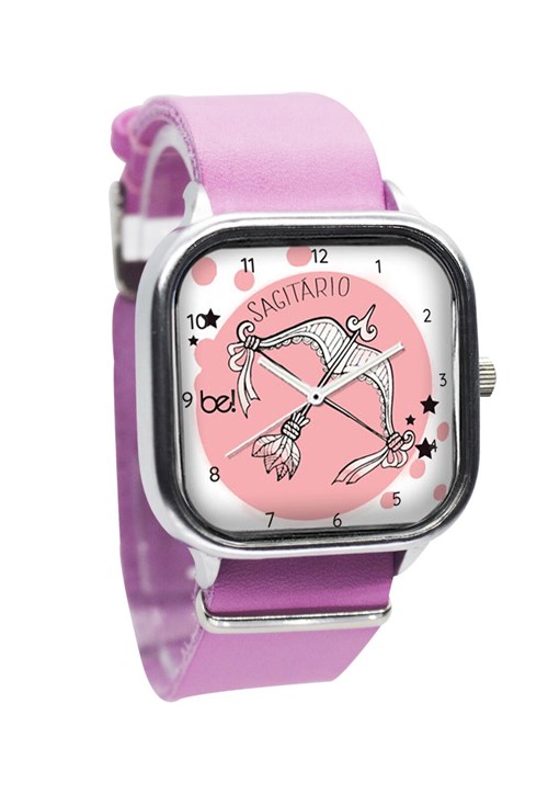 Relógio Signo Capricórnio Bewatchoficial Pulseira Couro Rosa Barbie