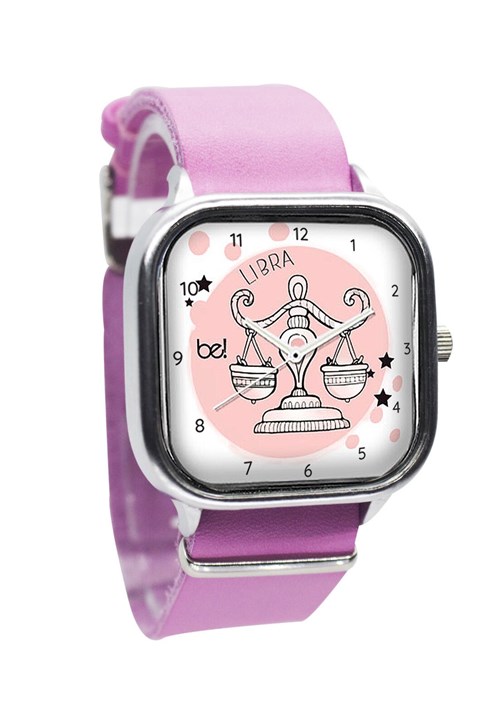 Relógio Signo Libra Bewatchoficial Pulseira Couro Rosa Barbie