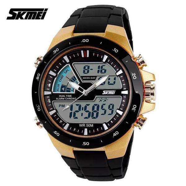 Relógio Skmei 1016 Dourado Masculino Esportivo Militar 5atm - DUPL