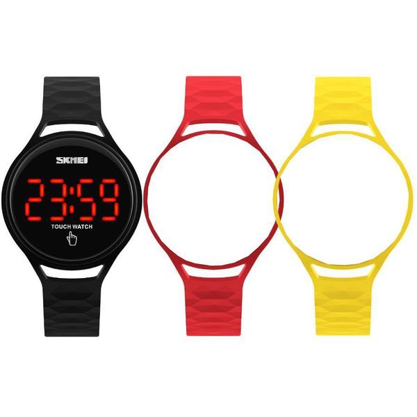 Relógio Skmei Digital 1230 Troca Pulseira Preto Vermelho Amarelo - Tuguir