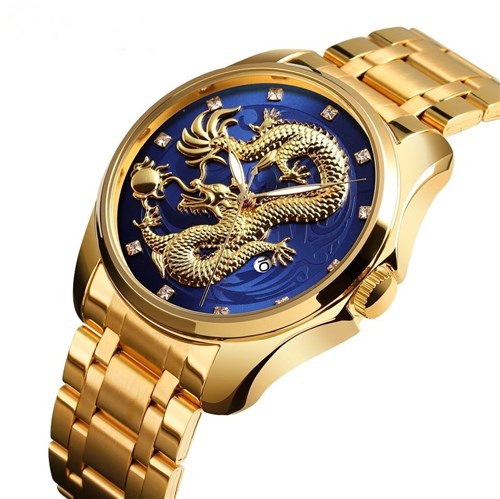 Relógio Skmei Dragon Luxo (Azul com Dourado)