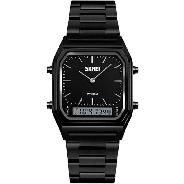 Relógio Skmei Feminino Preto 11485 Anadigi 3 Atm Cristal Mineral Tamanho Médio