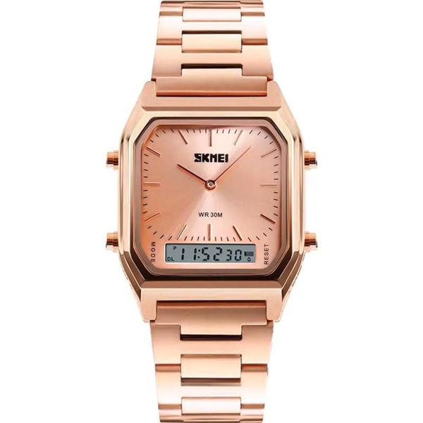 Relógio Skmei Feminino Rosê 10866 Anadigi 3 Atm Cristal Mineral Tamanho Médio