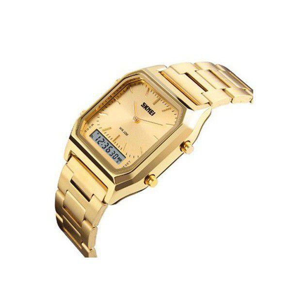 Relogio Skmei Italy Vidro em Cristal Alloy Metalic - Original - Dourado