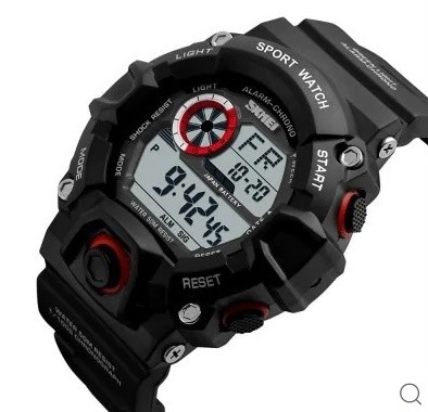 Relógio Skmei Modelo 1019 Masculino Esportivo Militar Digital Led Preto com Detalhe Vermelho