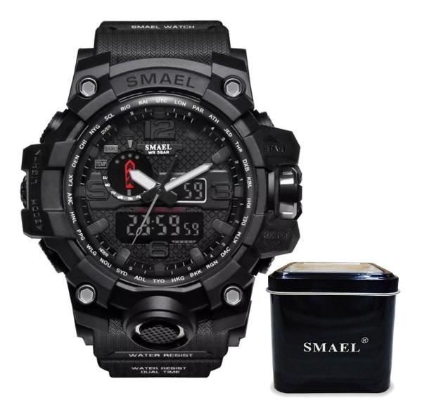Relógio Smael Militar Modelo 1545-Estilo G-Shock Digital e Analógico-Preto Total COM CX PRESENTE