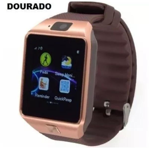 Relógio Smart Digital Touch, Bluetooth , Ligações , Camera, Chip Whasapp Dourado