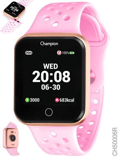 Relógio Smart Watch Champion Unissex Bluetooth 4.0 Ch50006r Dourado com Pulseira Rosa