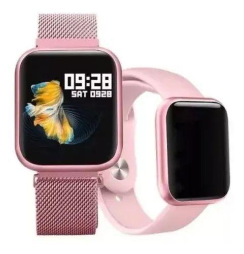 Relógio Smart Watch T80 C/ Duas Pulseiras Batimento Cardíaco ROSA - Haiz