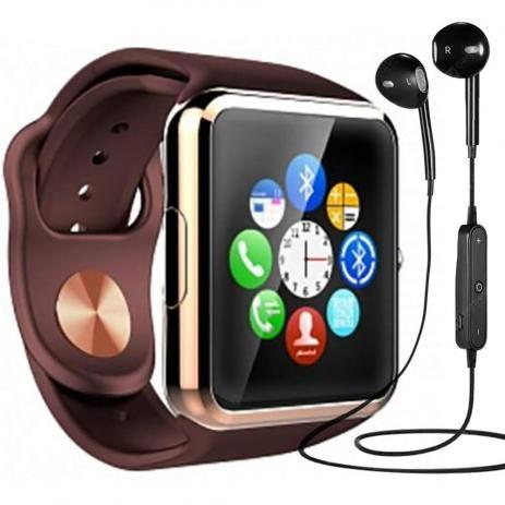 Relógio Smartwatch A1 Inteligente Gear Chip Celular Touch + Fone de Ouvido Bluetooth S6 (DOURADO/MARRON) - a Smart