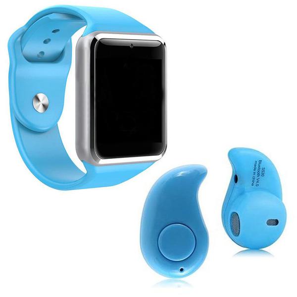 Relógio Smartwatch A1 Inteligente Gear Chip Celular Touch + Mini Fone de Ouvido Bluetooth S530 (AZUL) - a Smart