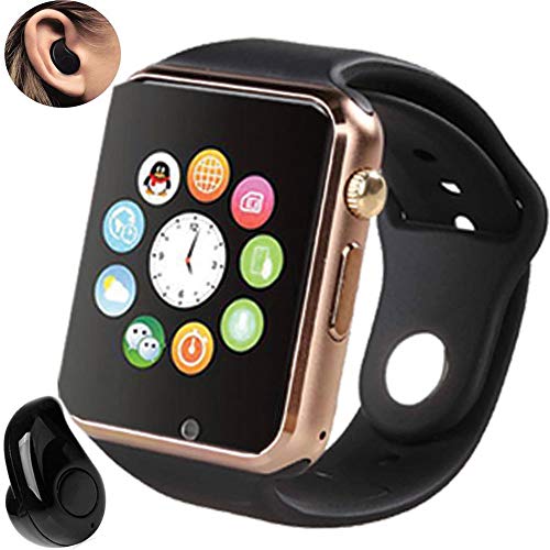 Relógio Smartwatch A1 Inteligente Gear Chip Celular Touch + Mini Fone de Ouvido Bluetooth S530 (DOURADO/PRETO)