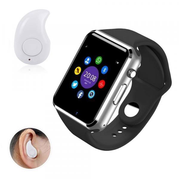 Relógio Smartwatch A1 Inteligente Gear Chip Celular Touch Prata+Mini Fone de Ouvido Bluetooth Branco - Ke