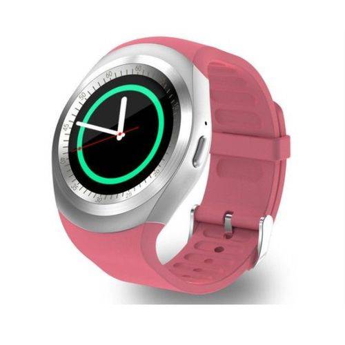 Relógio Smartwatch Feminino Rosa Y1 com Sistema Anti Perda, Câmera Remota, Chamada de Telefone, Despertador, Monitor de Sono, MP3, MP4
