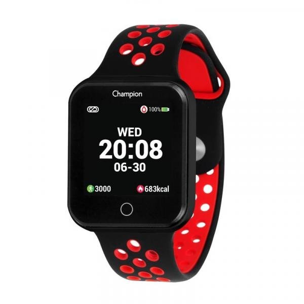 Relógio Smartwatch Champion Bluetooth 4.0 Preto Pulseira Preta e Vermelha CH50006V