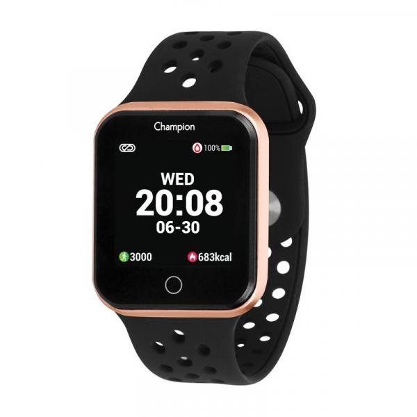 Relógio Smartwatch Champion Bluetooth 4.0 Rosé Pulseira Preta CH50006Z