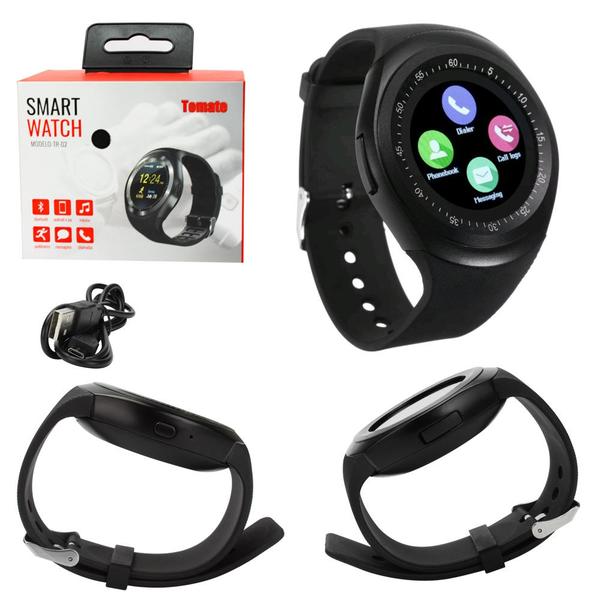 Relógio Smartwatch Conexao Bluetooth Android Ios Entrada para Micro-sim - Preto - Tomate Tr02