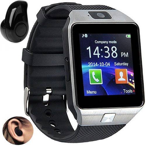 Relógio Smartwatch Dz09 Inteligente Gear Chip Celular Touch + Mini Fone de Ouvido Bluetooth - Cinza