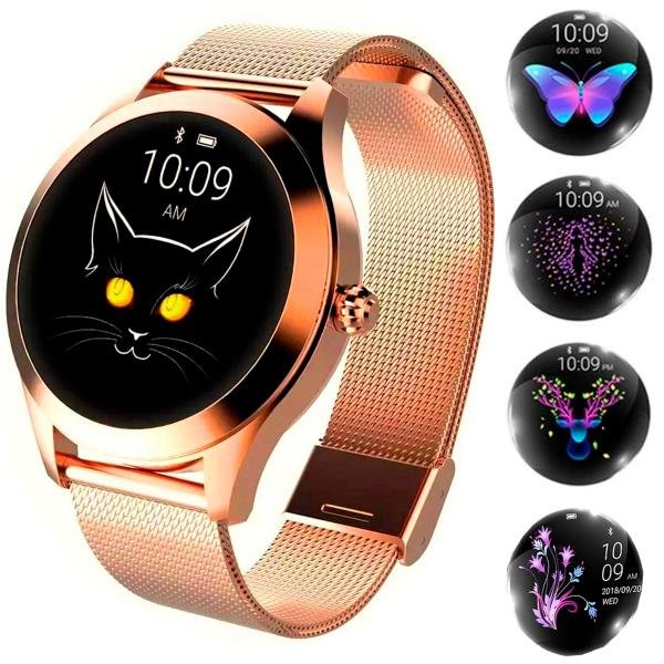 Relógio Smartwatch Feminino Touch Screen Smart Bracelet Cat Dourado