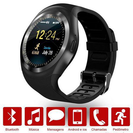 Relógio Smartwatch Inteligente Bluetooth Notificação Android Iphone Preto - Tomate
