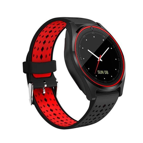 Relogio SmartWatch Inteligente V9 Sport Bluetooth Camera Celular Chip Cartao Musica - Vermelho com Preto - V Smart