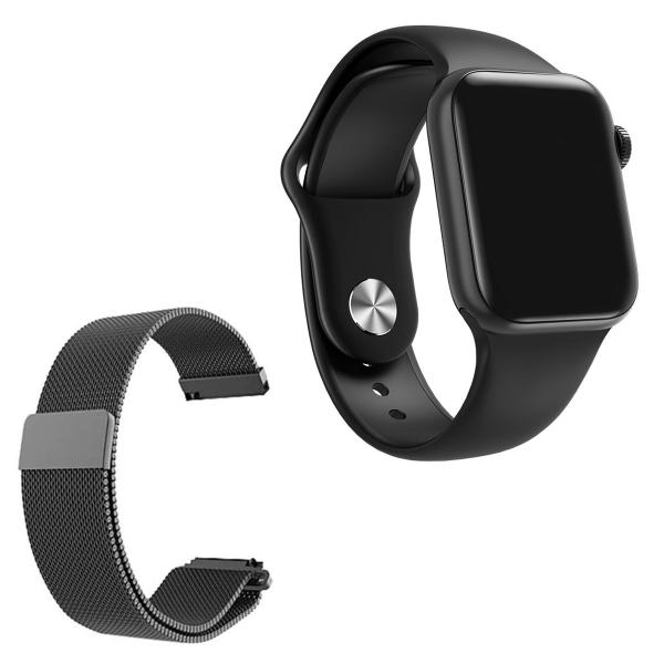 Relógio Smartwatch IWO7 Watch 5 Preto Android IOS + 1 Pulseira Extra de Aço Preto