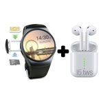 Relógio Smartwatch Kw18 Preto & Fone I5 Bluetooth Touch Branco
