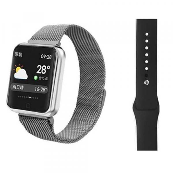 Relógio Smartwatch Midi MDP-P68plus Bluetooth / 2 Pulseiras / Metal e Silicone - Prata