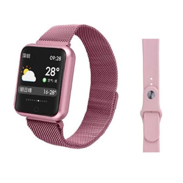 Relógio Smartwatch Midi MDP-P68plus Bluetooth / 2 Pulseiras / Metal e Silicone - Rosa