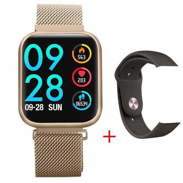 Relógio Smartwatch P80 Dourado Pulseira Aço Inclusa Tela 100% Touch - 3dimports