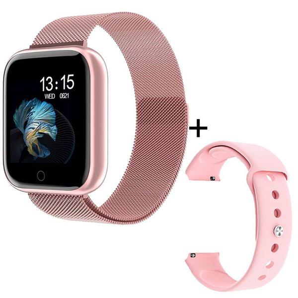 Relogio Smartwatch Feminino P80 Rose Inteligente Bluetooth Whats IOS Android Cor Rosa