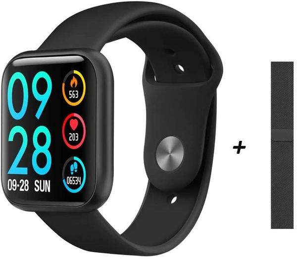 Relógio Smartwatch P80 Preto Monitor Cardíaco Pressão Arterial Passos Android IOS + 1 Pulseira Extra - Smart Bracelet