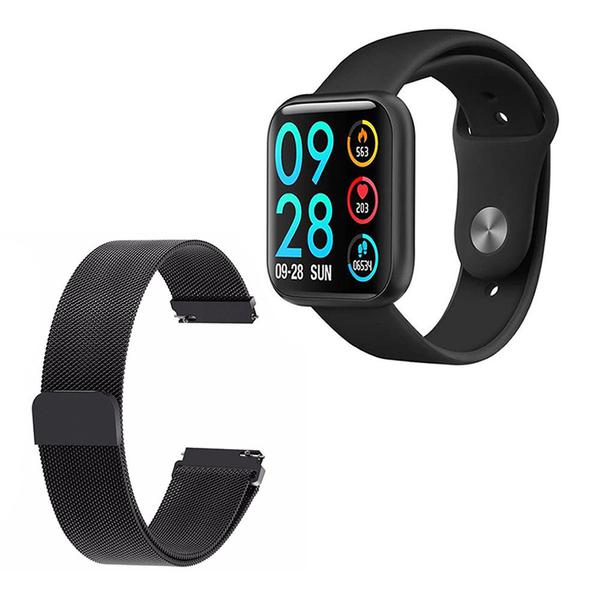 Relógio Smartwatch P80 Preto Monitor Cardíaco Pressão Arterial Passos Android IOS + 1 Pulseira Extra - Smart Bracelet