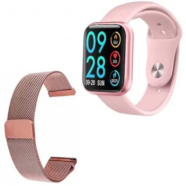 Relógio Smartwatch P80 Rosa Touch Screen Monitor Cardíaco Pressão Arterial Sono Passos Android Ios - Imp
