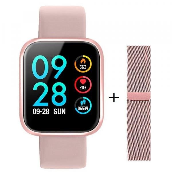 Relógio Smartwatch P80 Touch Screen Monitor Cardíaco Pressão Arterial Sono Passos Android Ios Rosa