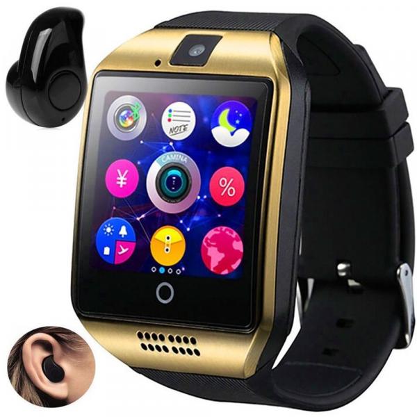 Relógio Smartwatch Q18 Bluetooth Câmera Celular Inteligente Chip Sono Touch Anti Perda Mp3 Notificações Ligações + Fone S530