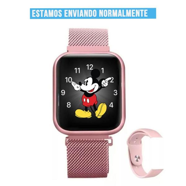 Relógio Smartwatch T80s Rose Feminino 2 Pulseiras com Nfe - Nexus