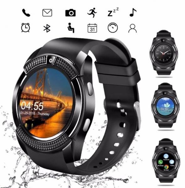 Relógio Smartwatch V8 Celular Inteligente Bluetooth Chip Android IOS Touch Faz e Atende Ligações SMS Notificações Preto - V Smart