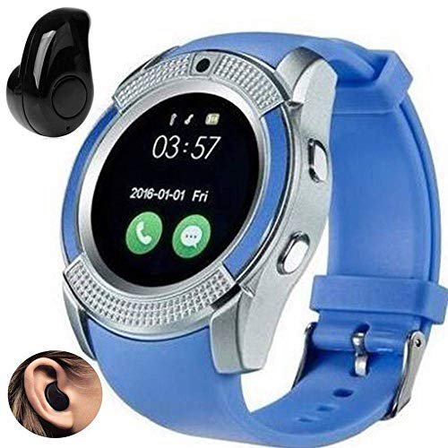 Relógio Smartwatch V8 Inteligente Gear Chip Celular Touch + MINI Fone de Ouvido Bluetooth S530 (AZUL)