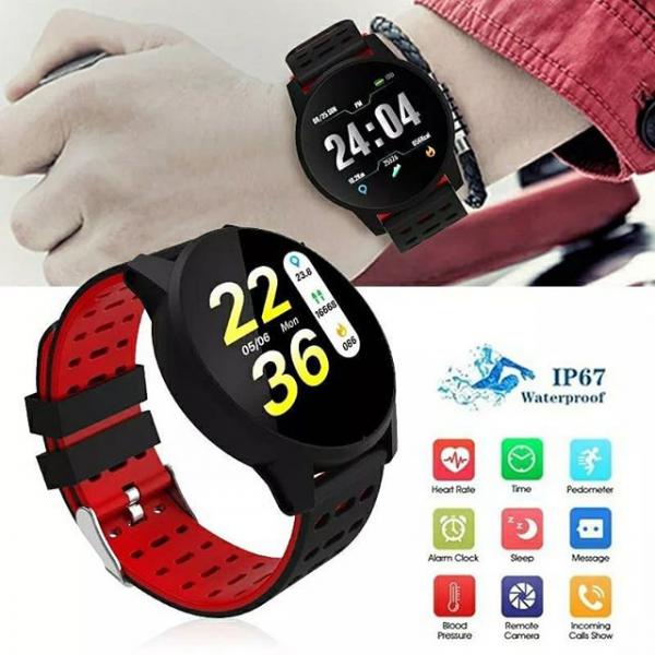 Relógio Smartwatch W1 Monitor Cardíaco Pressão Arterial Sono Passos Android IOs Vermelho - Ke