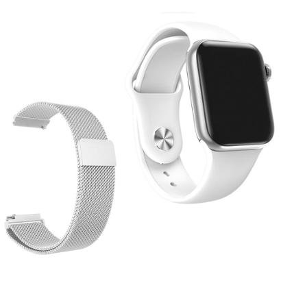 Relógio Smartwatch W58 Android IOS + 1 Pulseira Extra de Aço Branco