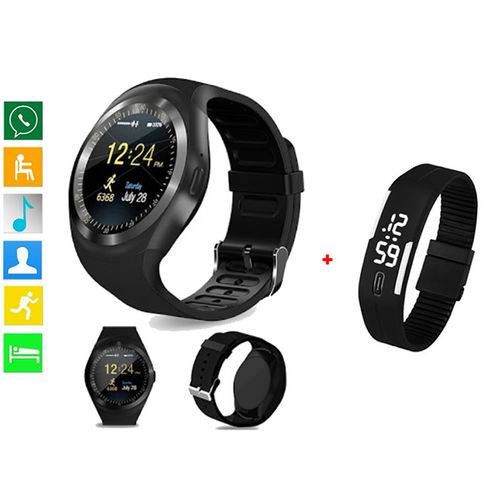 Relógio Smartwatch Y1 -Chip -Bluetooth-Camera + Relógio Pulseira Silicone Digital